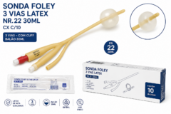 sonda foley 3 vias latex nr.22 30ml cx c/10