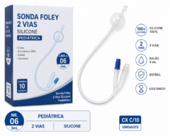 sonda foley 2 vias silicone pediatrica nr.06 3ml cx c/10