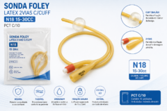 sonda foley latex 2vias c/cuff n18 15 30cc pct c/10