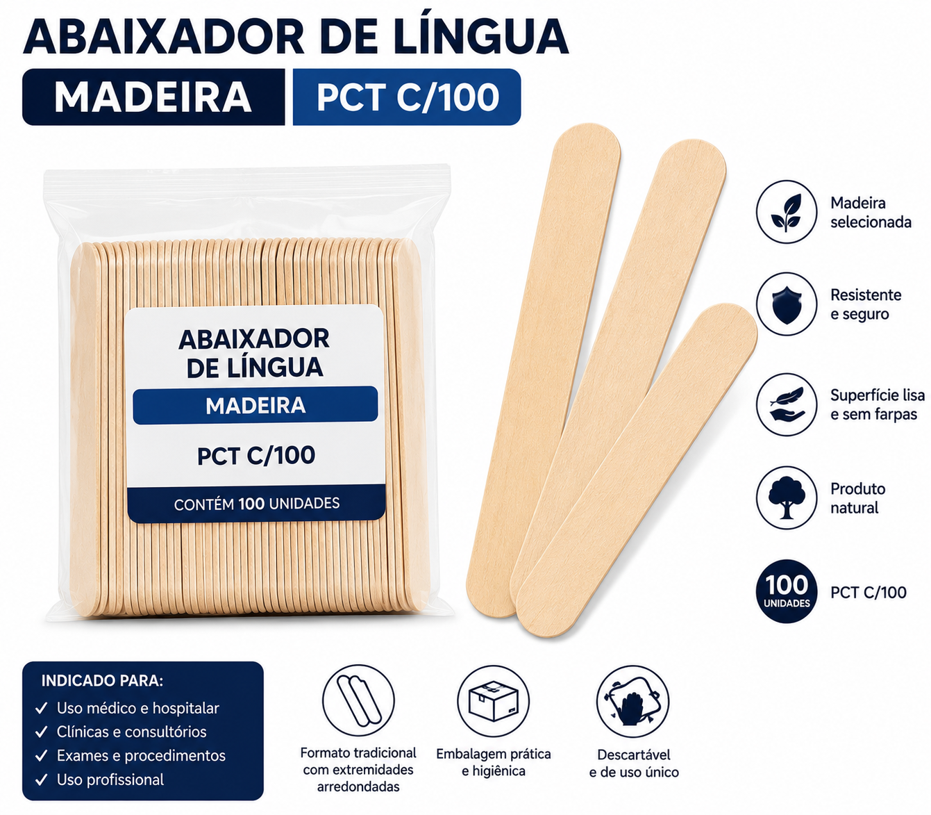 abaixador de lingua madeira pct c/100 abaixador de lingua madeira pct c/100