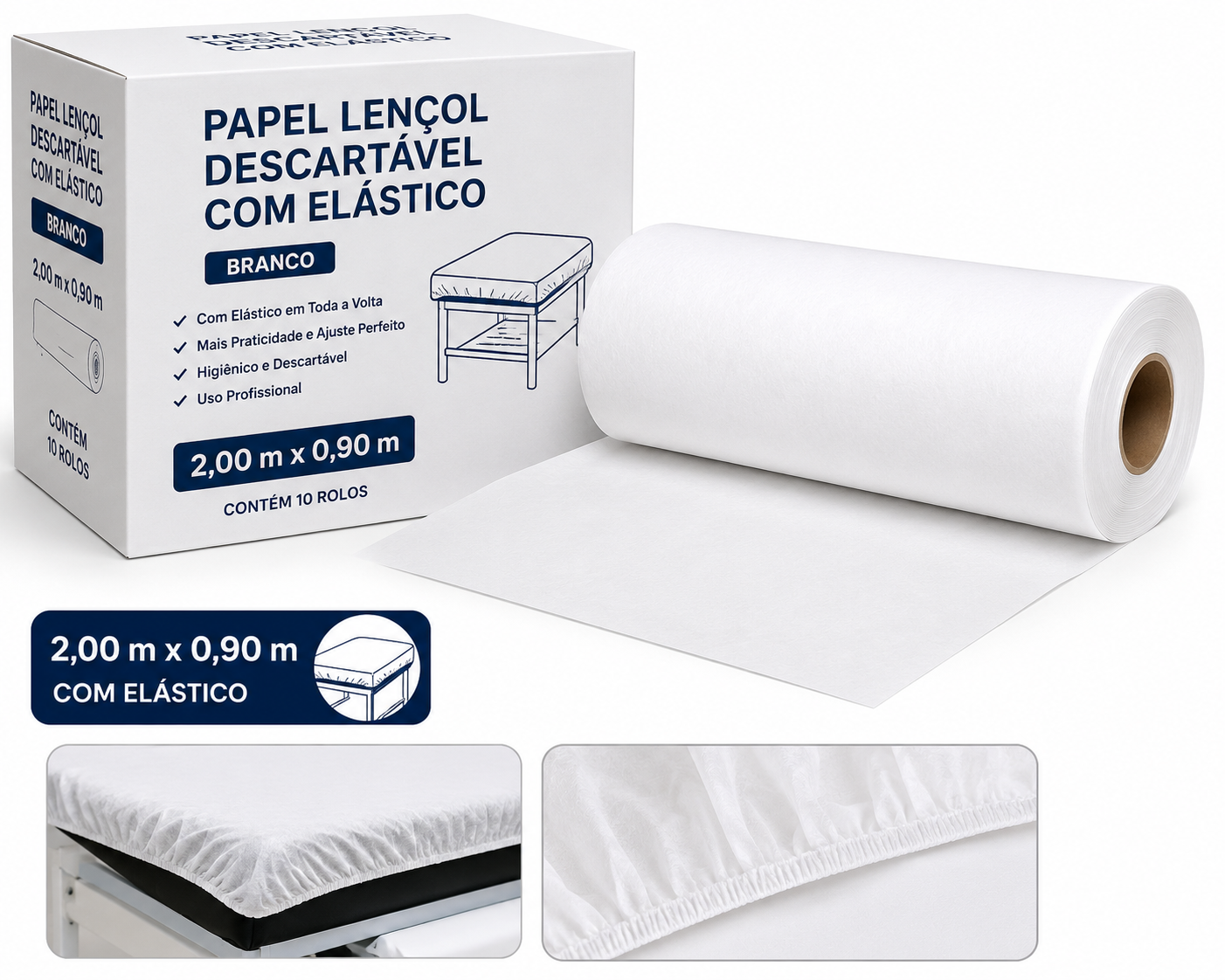 papel lencol descartavel branco c/elastico 2,00x0,90 cx c/10 papel lencol descartavel branco c/elastico 2,00x0,90 cx c/10